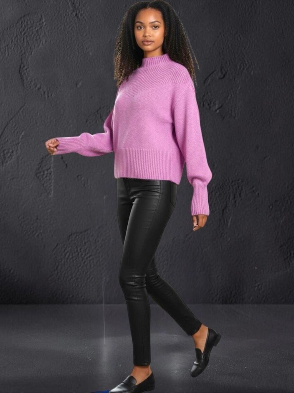 Zenana Pink Purple Balloon Sleeve Mock Neck Sweater Ribbed Knit Pullover NWT - Picture 6 of 8